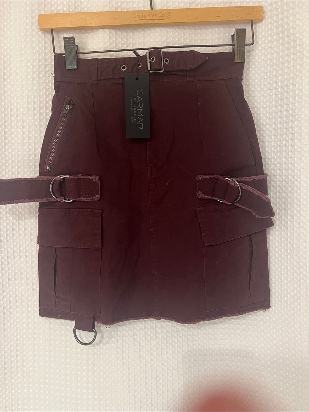 Carmar Wine Cargo Mini Skirt with Belted Rings-526-093